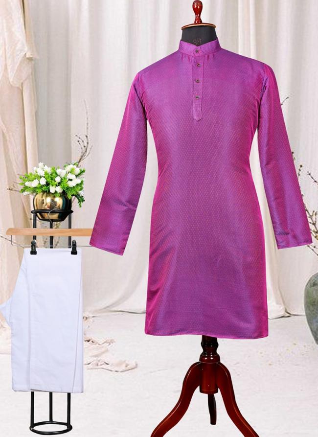 Jacquard Silk Purple Festival Wear Plain Kurta Pajama